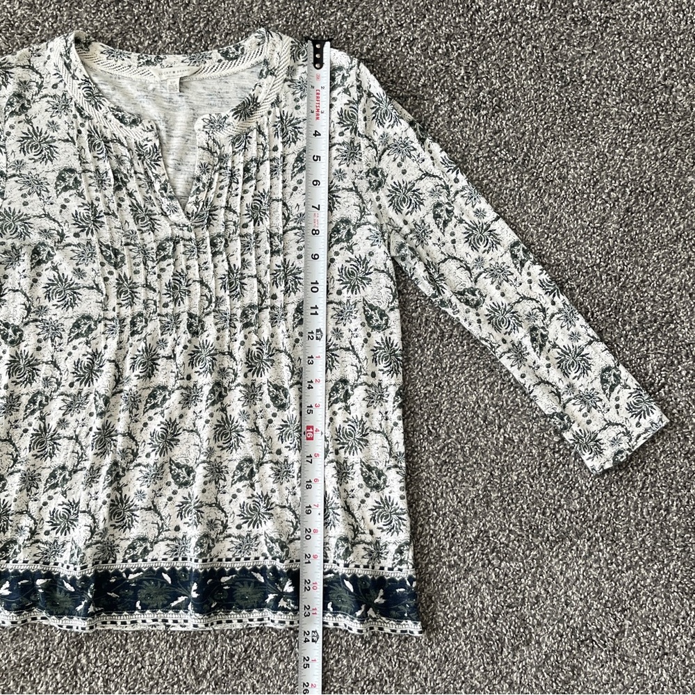 Lucky Brand Green & Cream Floral Split-Neck Tunic Size S - Picture 6 of 8